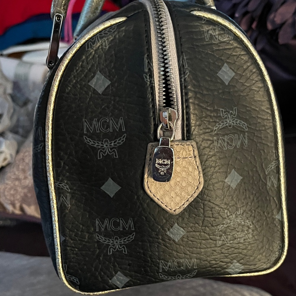 MCM Black and Gold Princess Satchel with Multicolor Accents - Picture 5 of 11